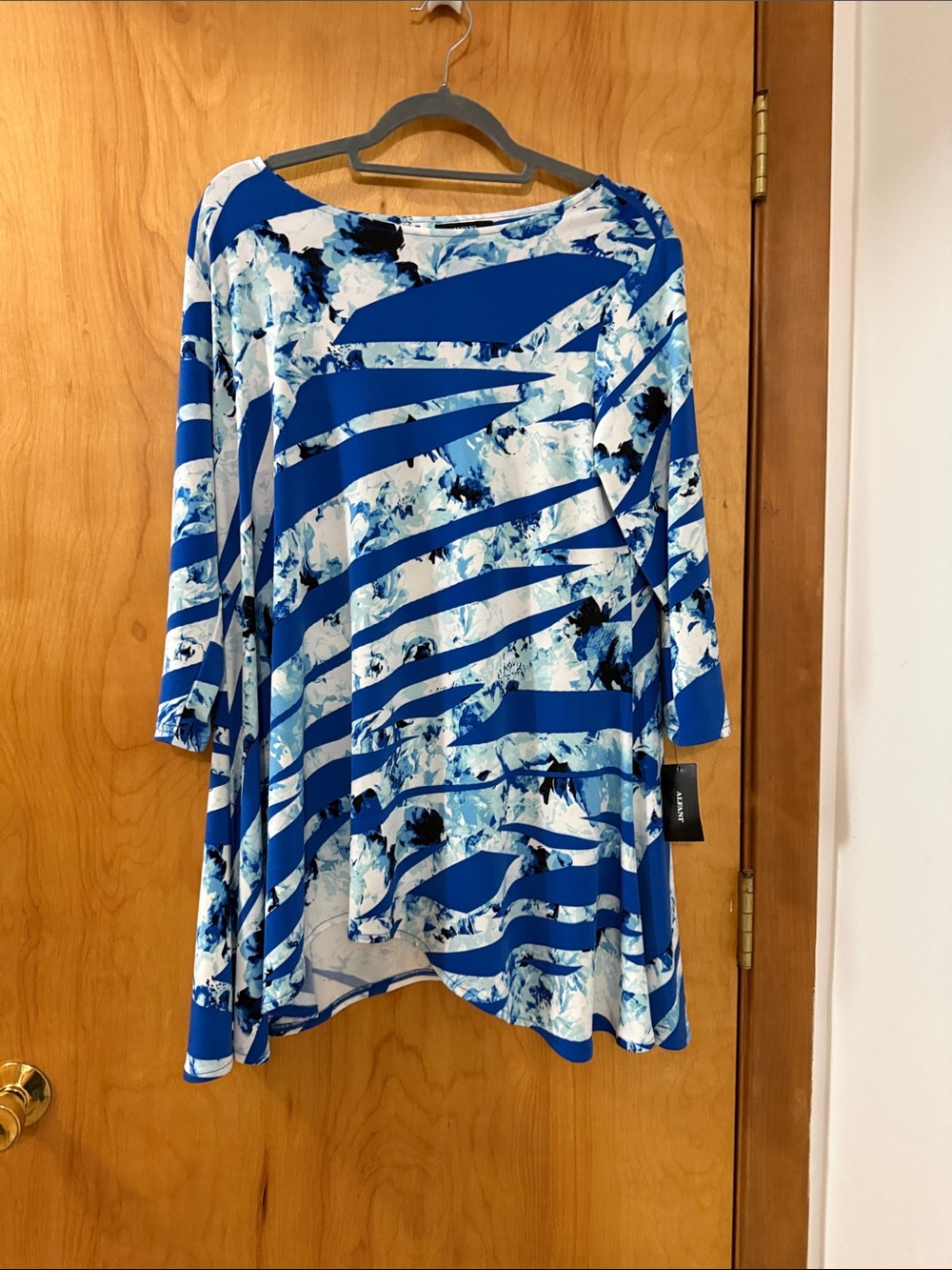 Alfani Blue, White and Black Abstract Stripe Tunic